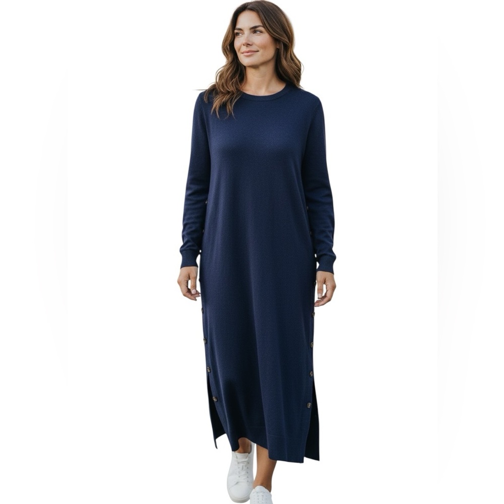 Boden Side Button Knitted‎ Navy Midi Dress Sz6